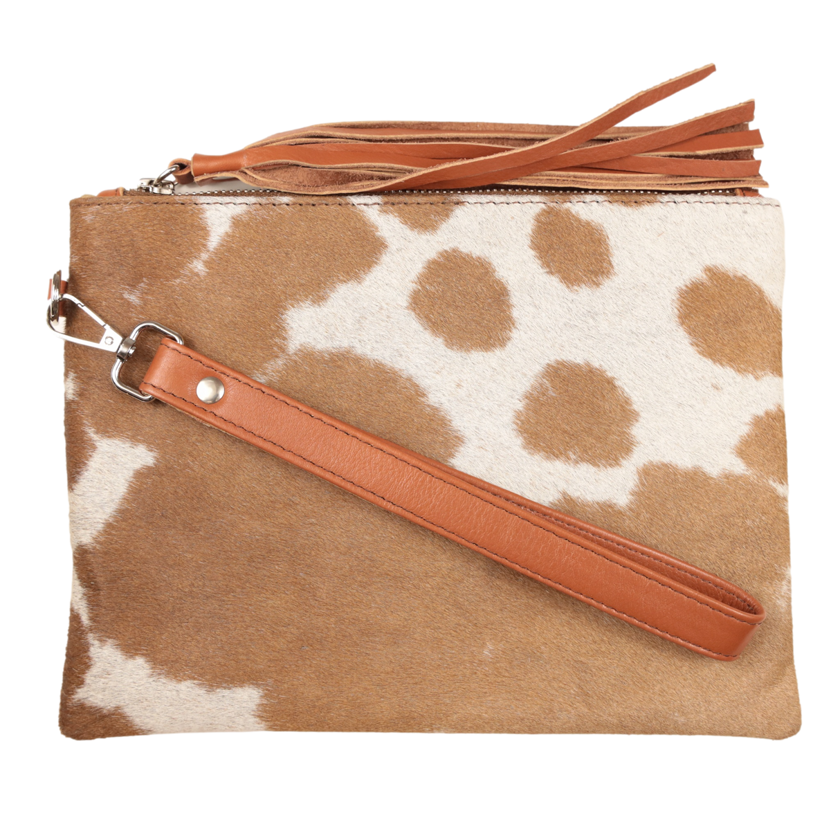 Claire Large Cowhide Leather Clutch - Tan