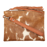 Claire Large Cowhide Leather Clutch - Tan