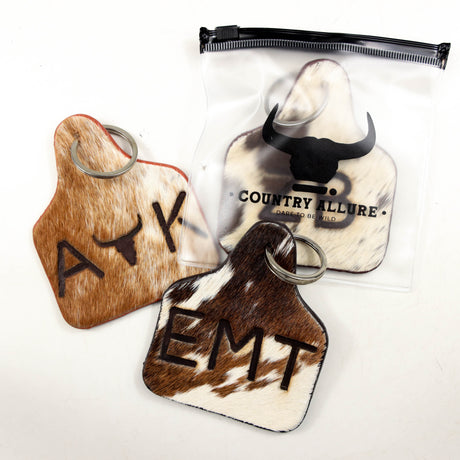 Jumbo Cattle Tag Shape Cowhide Keychain