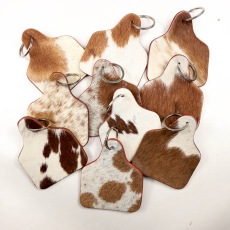 Jumbo Cattle Tag Shape Cowhide Keychain