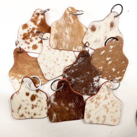 Jumbo Cattle Tag Shape Cowhide Keychain