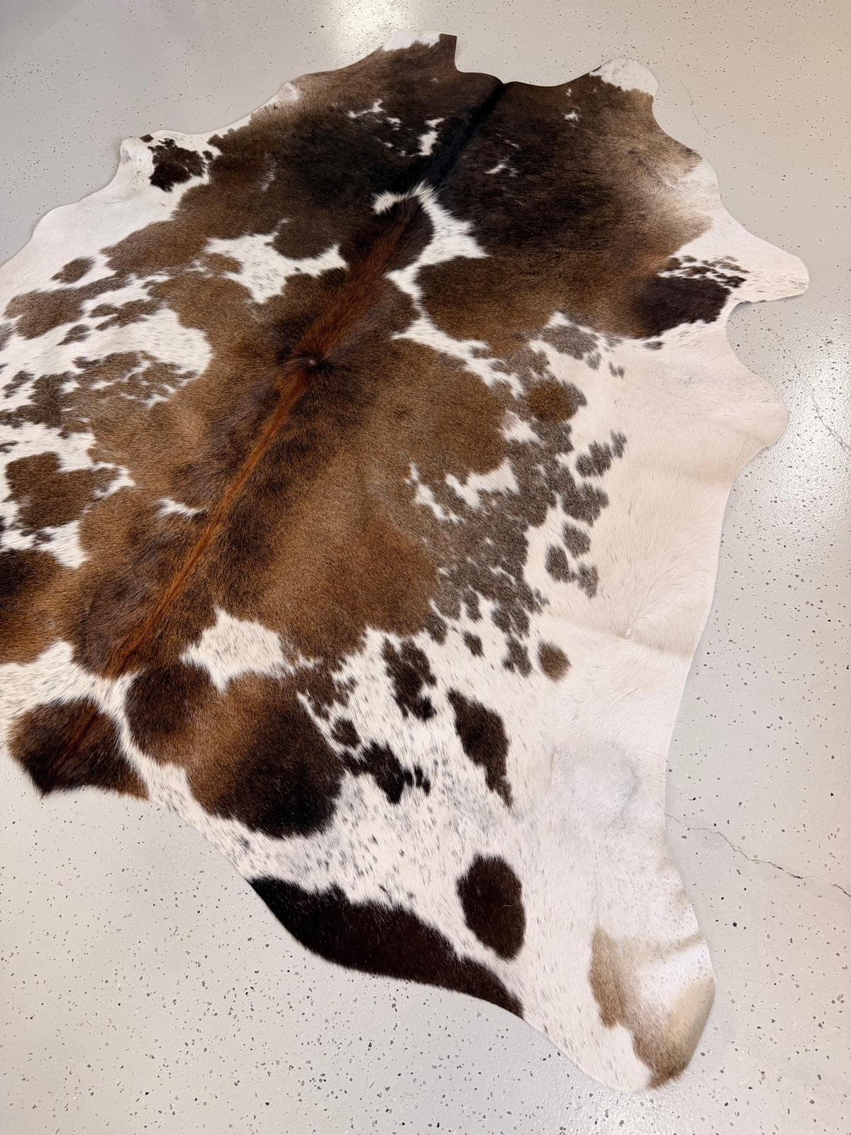 Brown and White Cowhide Rug, hide #163, 184 x 200cm