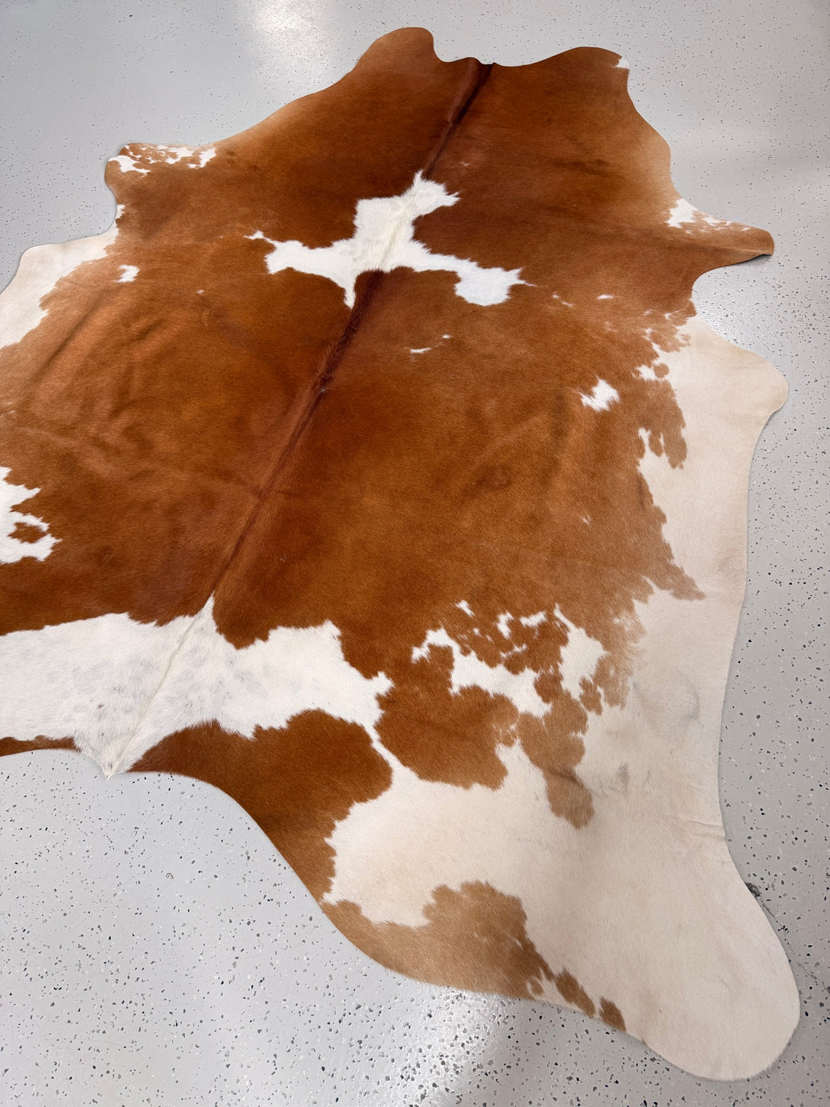 Brown and White Cowhide Rug, hide #248, 197 x 218cm