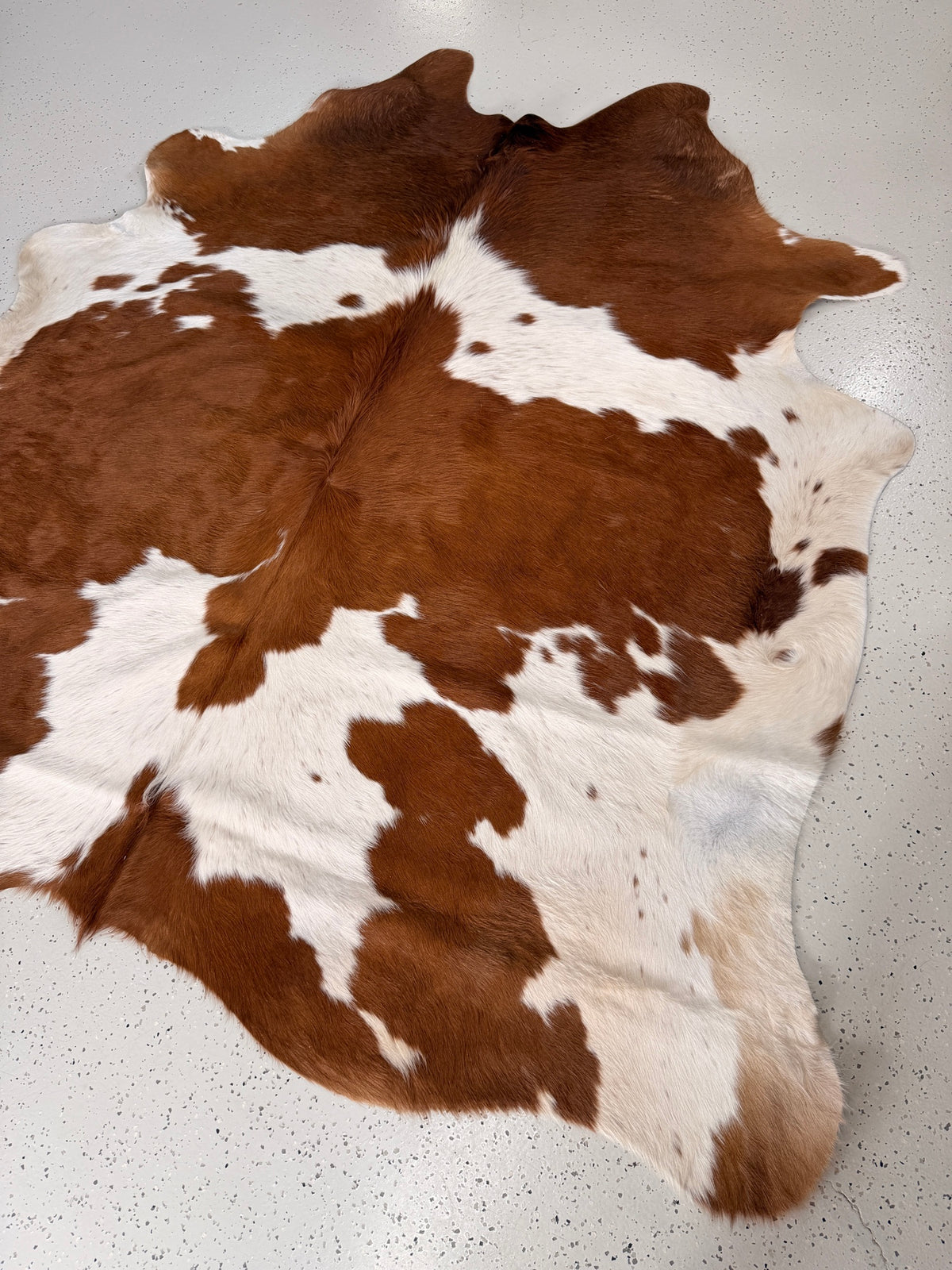 Brown and White Cowhide Rug, hide #261, 188 x 195cm