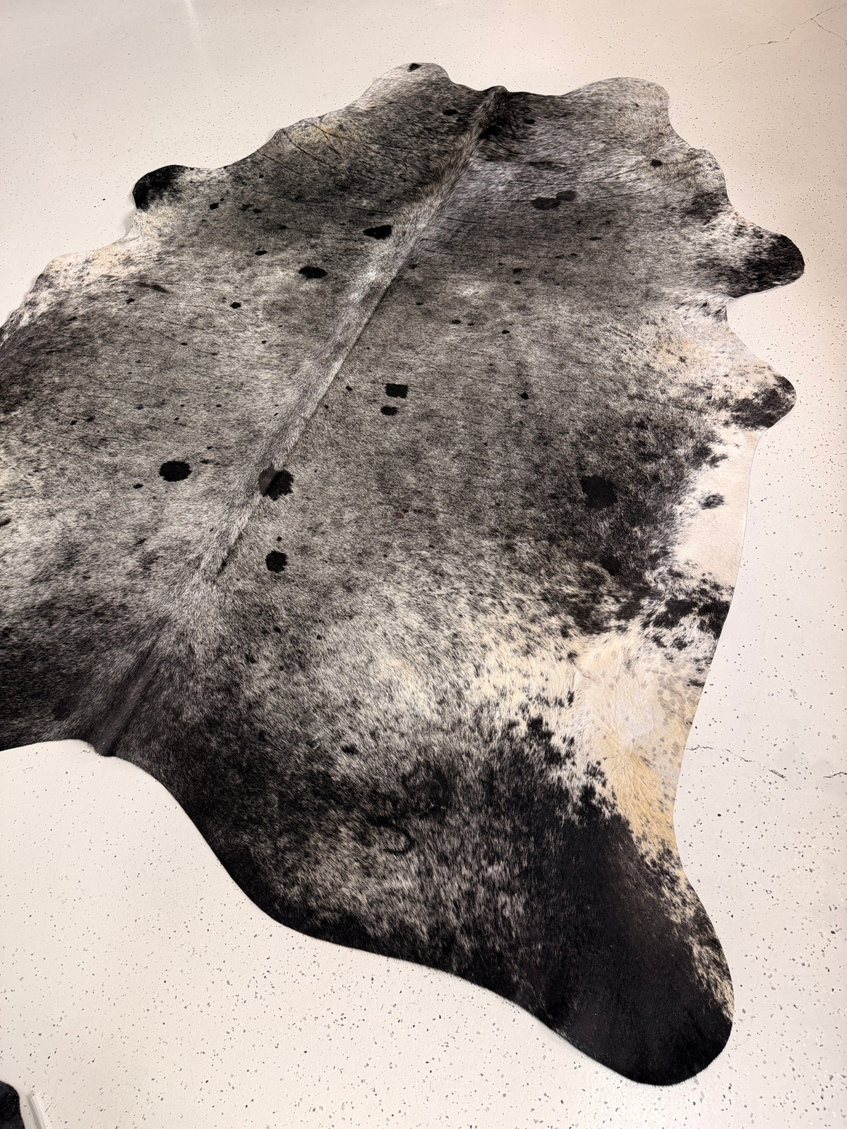 Salt and Pepper Black Cowhide Rug, hide #435, 222 x 252cm