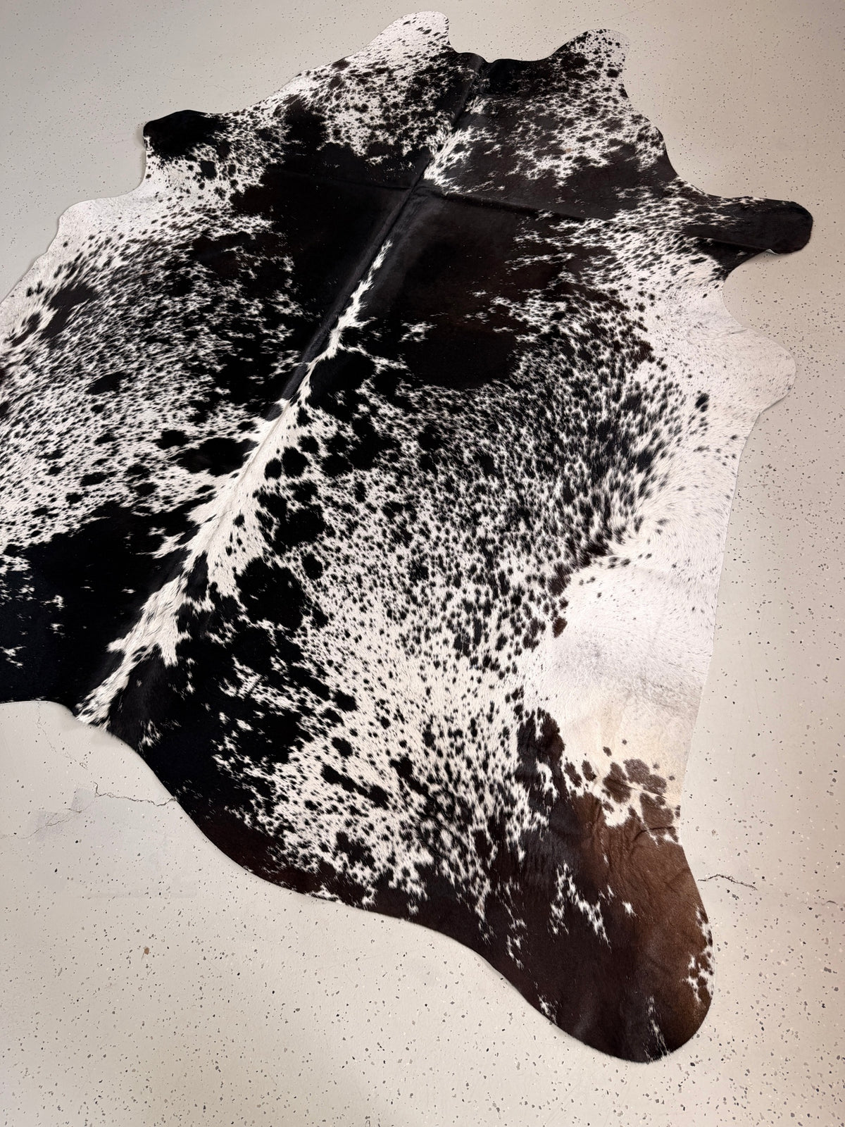 Salt and Pepper Black Cowhide Rug, hide #515, 207 x 223cm