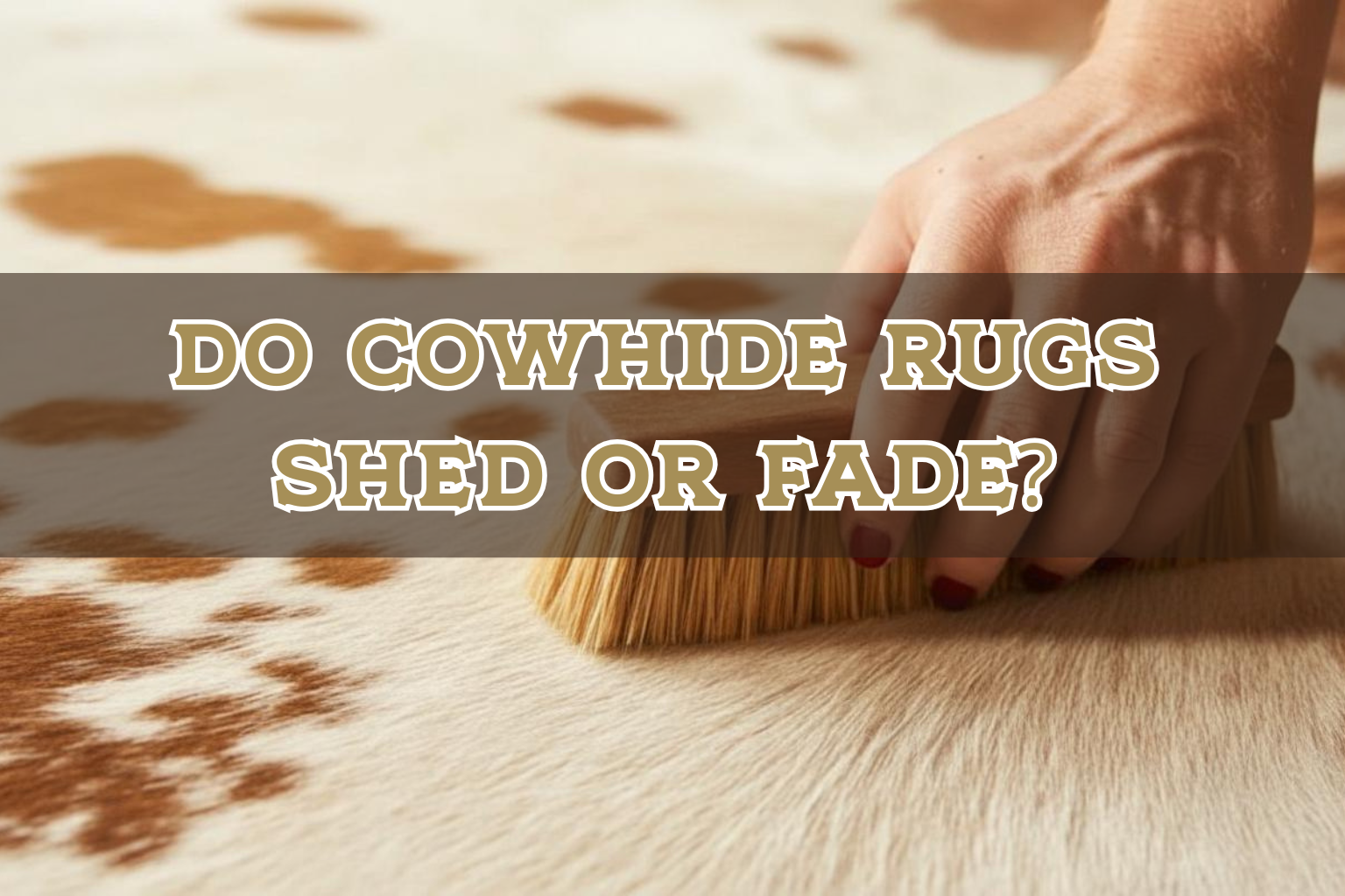 woman brushing a cowhide rug