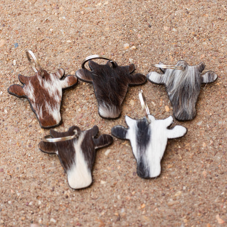 SINGLE Cow Head Shape Cowhide Keychain