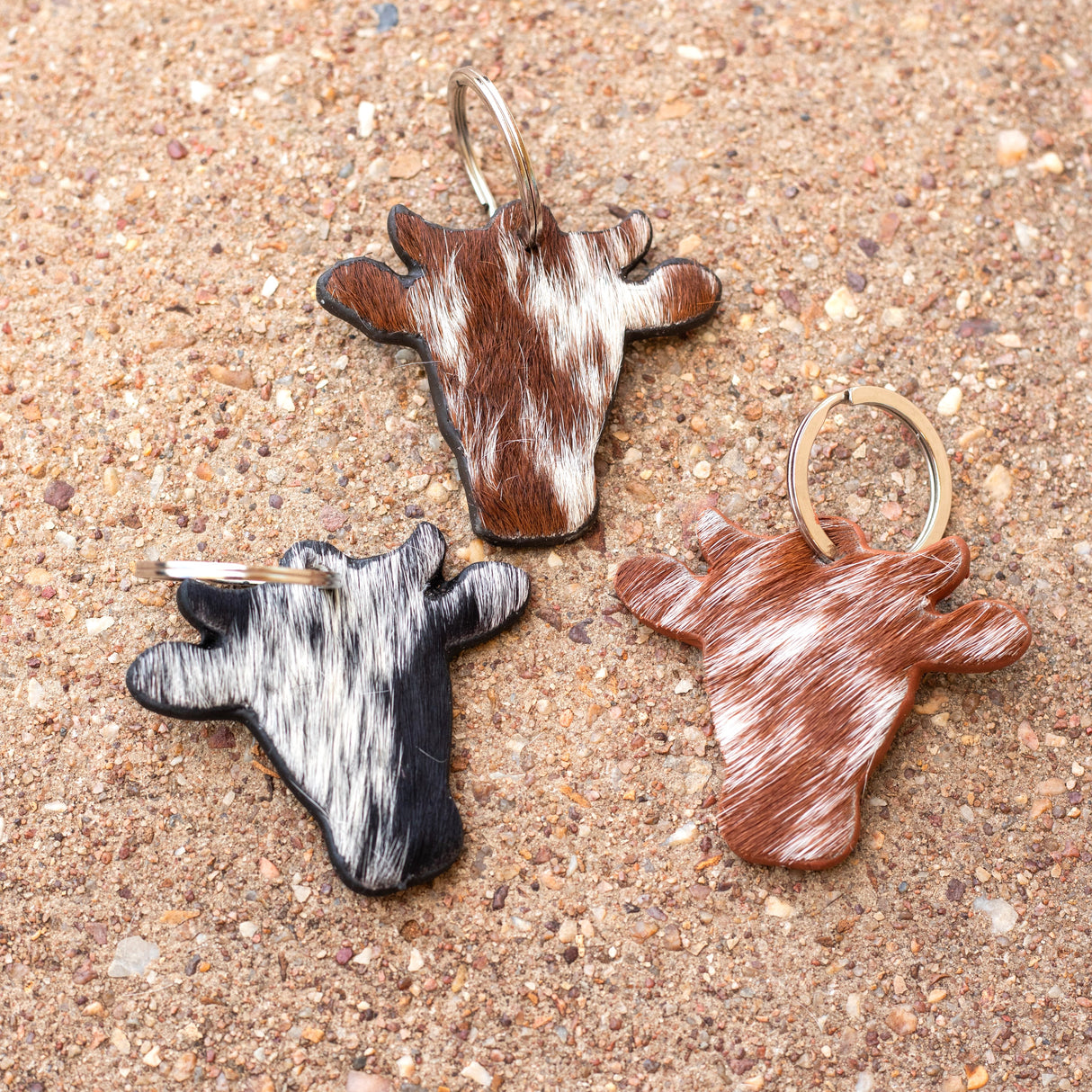 SINGLE Cow Head Shape Cowhide Keychain