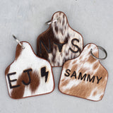 3 PACK Cattle Tag Shape Cowhide Keychain