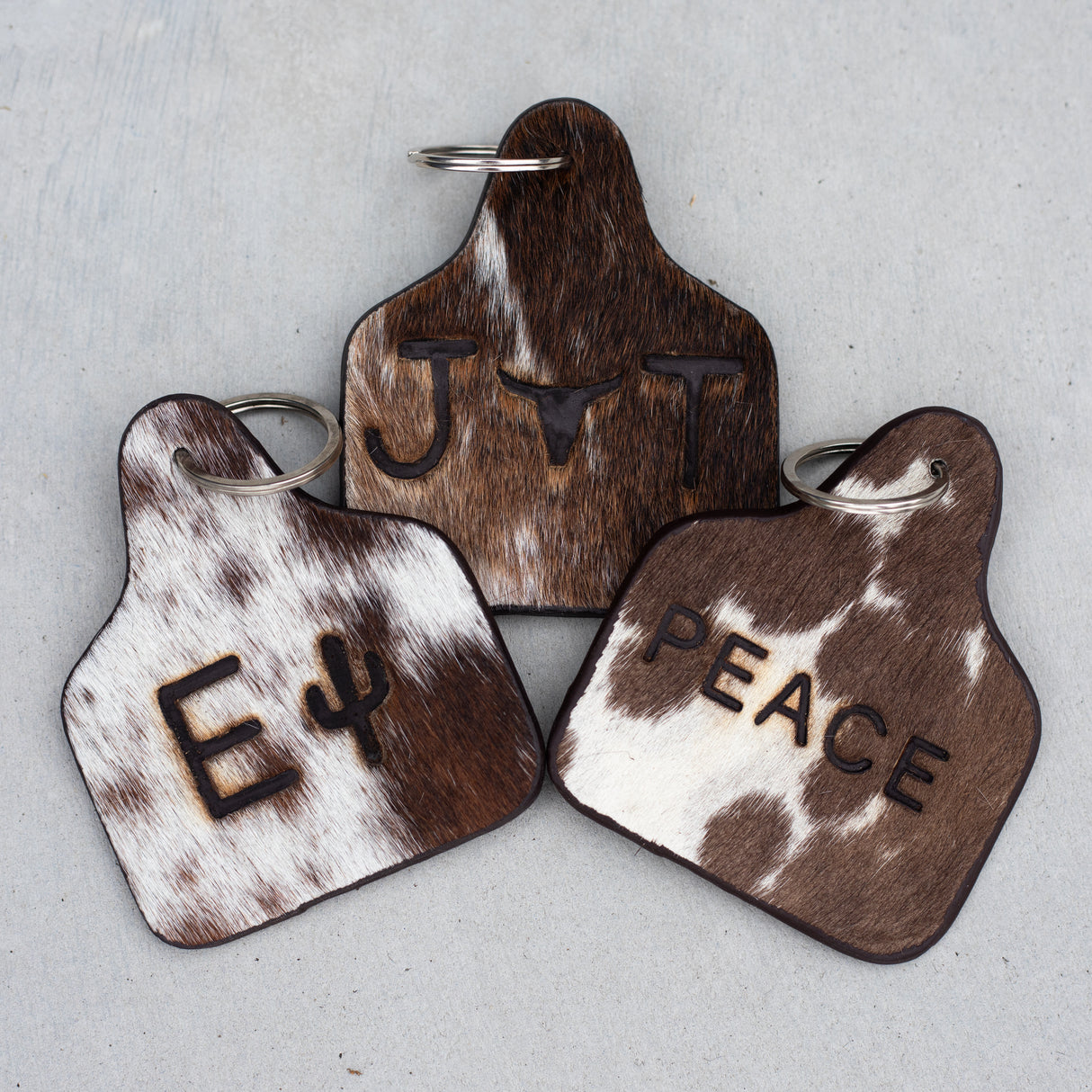 3 PACK Cattle Tag Shape Cowhide Keychain