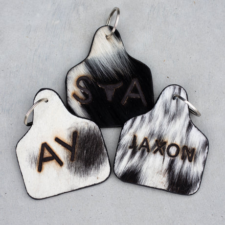 3 PACK Cattle Tag Shape Cowhide Keychain