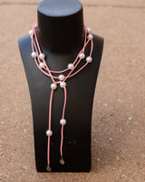 Beaded Suede Necklace - Pink/White