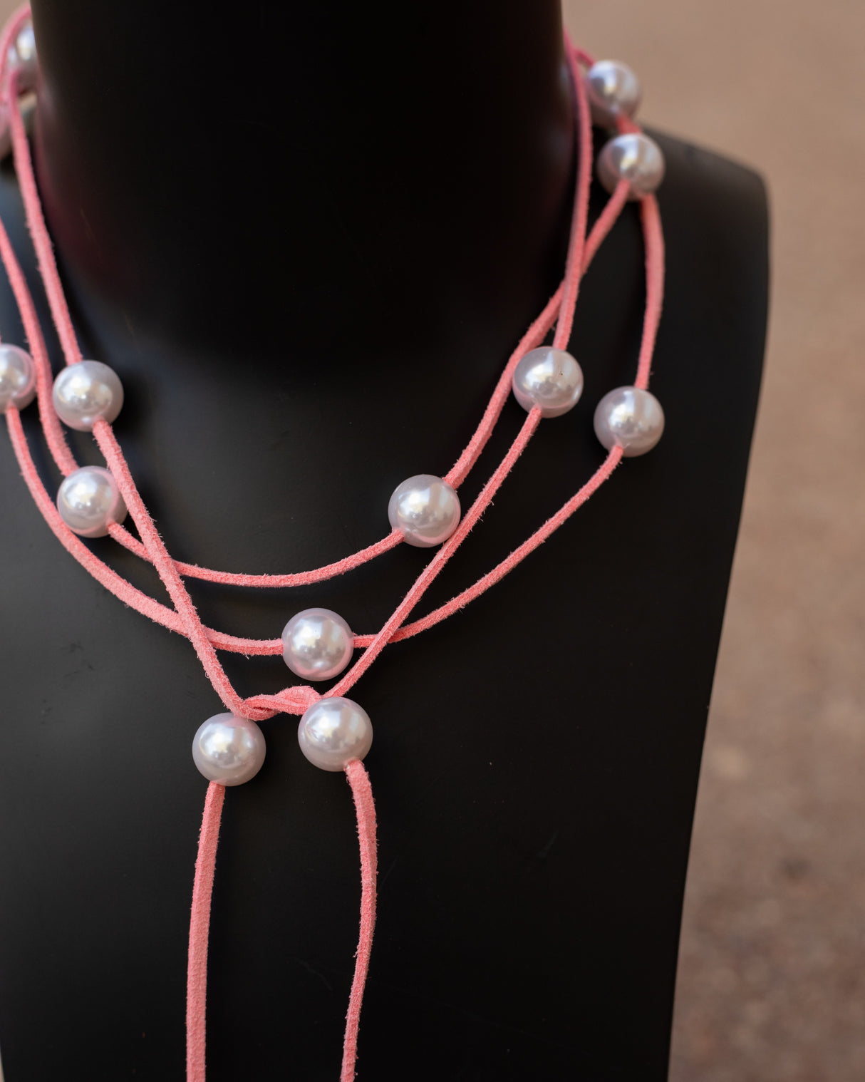 Beaded Suede Necklace - Pink/White