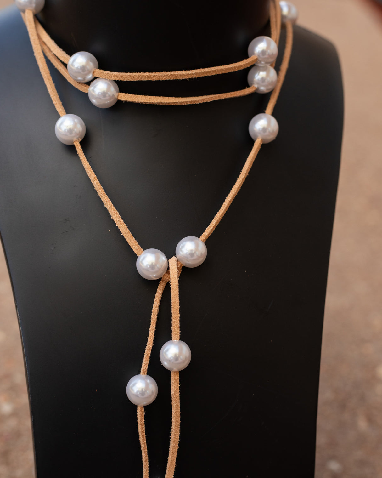 Beaded Suede Necklace - Beige/White