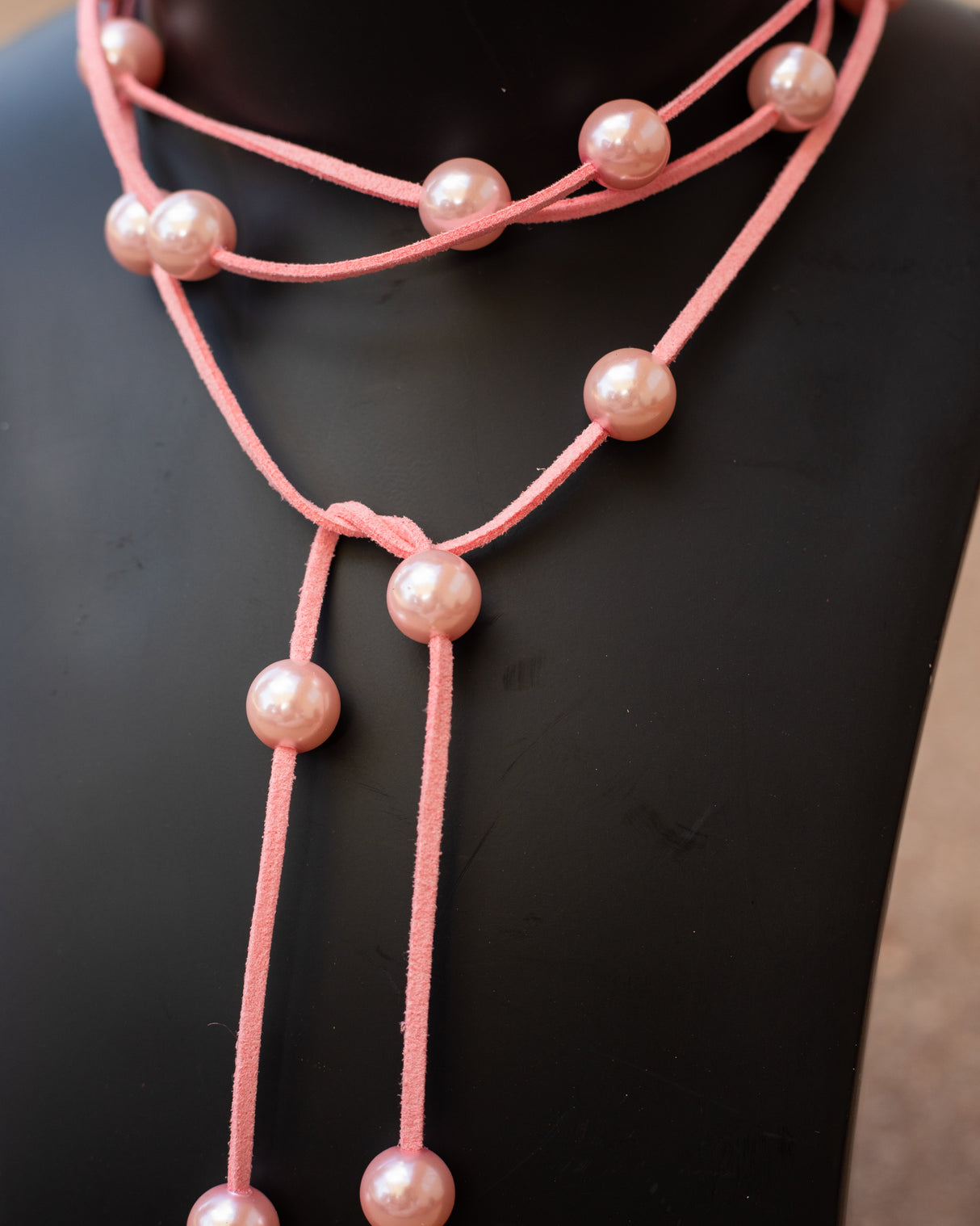 Beaded Suede Necklace - Pink/Pink