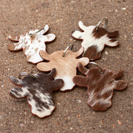 SINGLE Cow Head Shape Cowhide Keychain