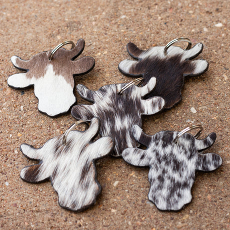 SINGLE Cow Head Shape Cowhide Keychain