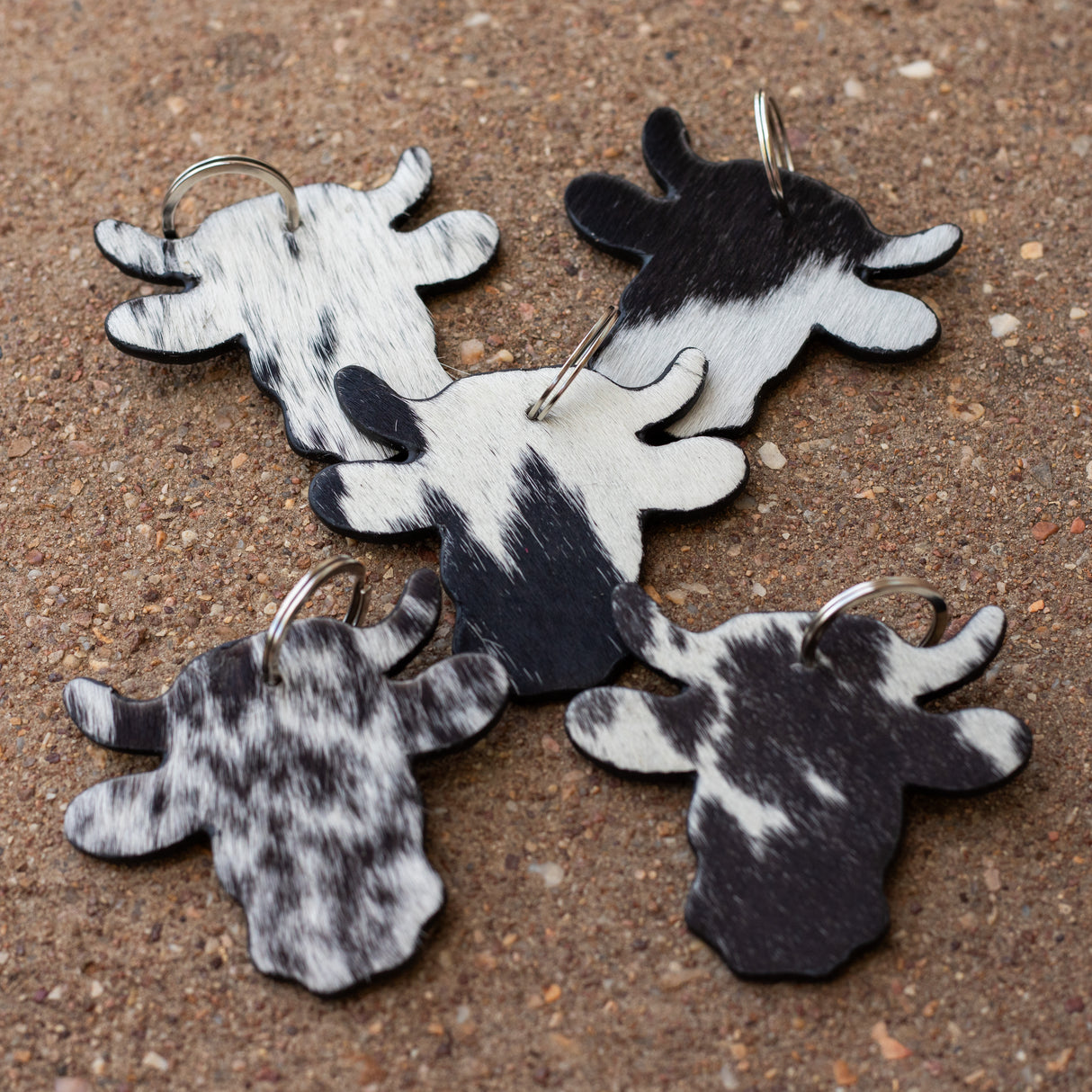 SINGLE Cow Head Shape Cowhide Keychain