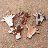 SINGLE Cow Head Shape Cowhide Keychain