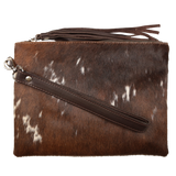 Claire Large Cowhide Leather Clutch - Dark Brown