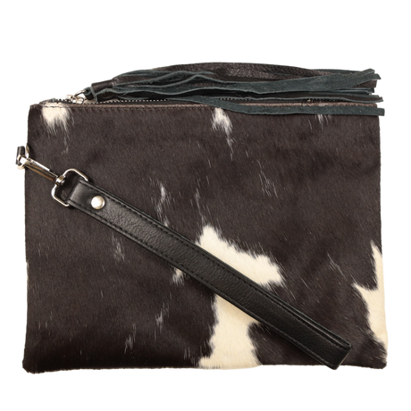 Claire Large Cowhide Leather Clutch - Black