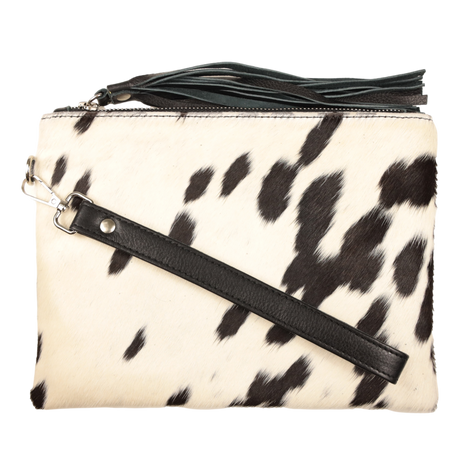 Claire Large Cowhide Leather Clutch - Black