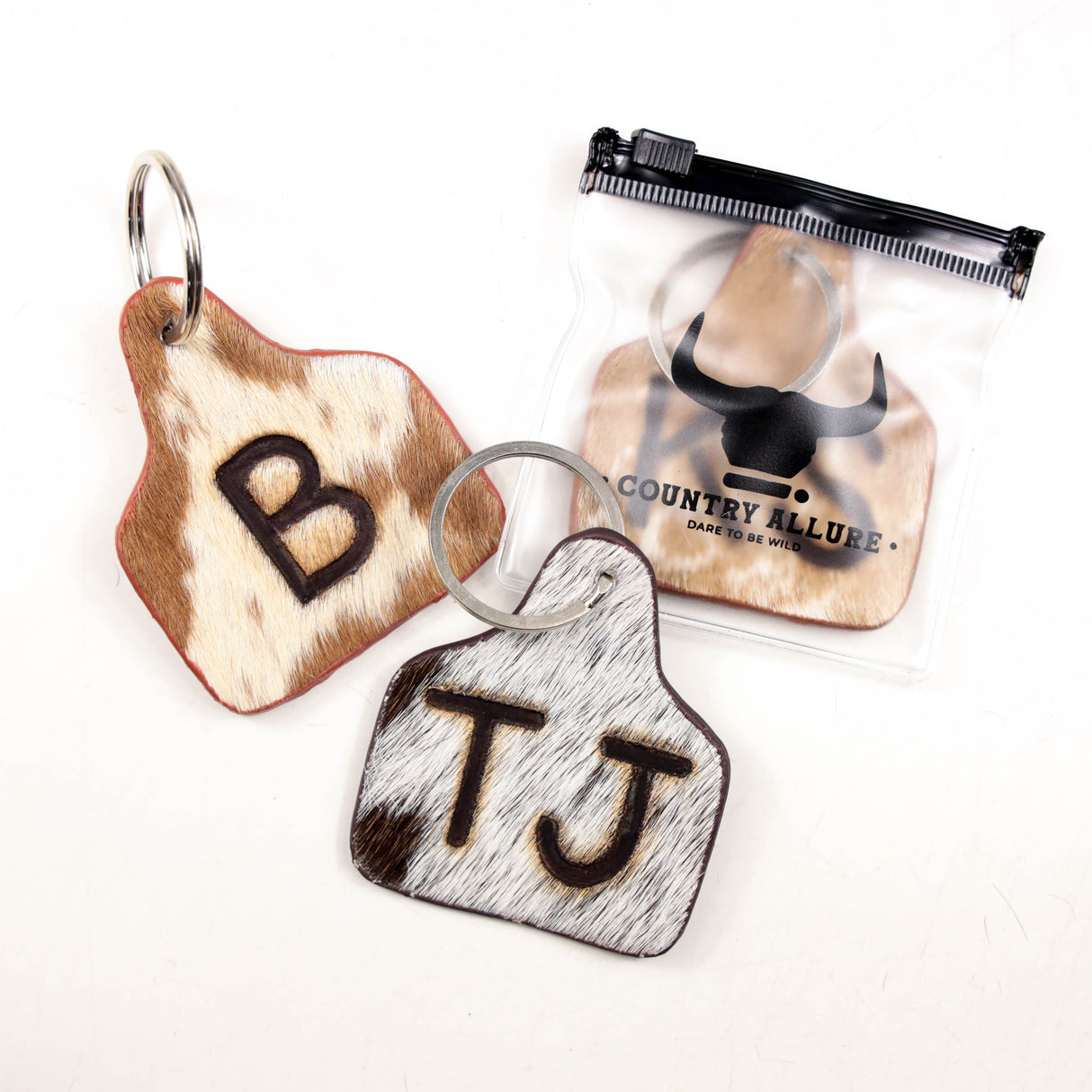 SINGLE Cattle Tag Shape Cowhide Keychain