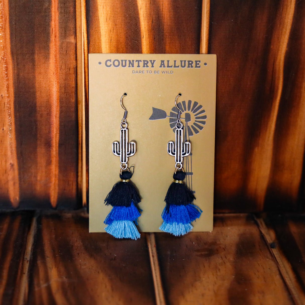 Dangle Earring - Blue Cactus Tassel