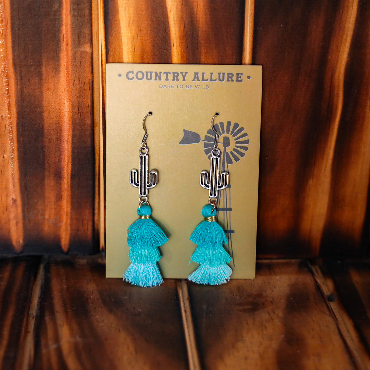 Dangle Earring - Turquoise Cactus Tassel