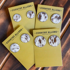 Cowhide Studs - Dark Brown/White