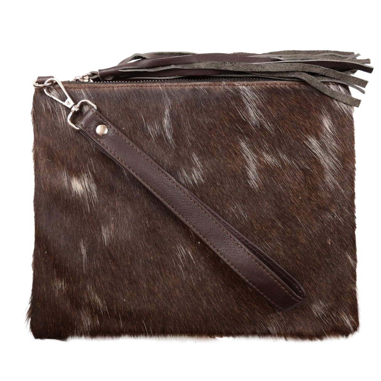 Claire Large Cowhide Leather Clutch - Dark Brown