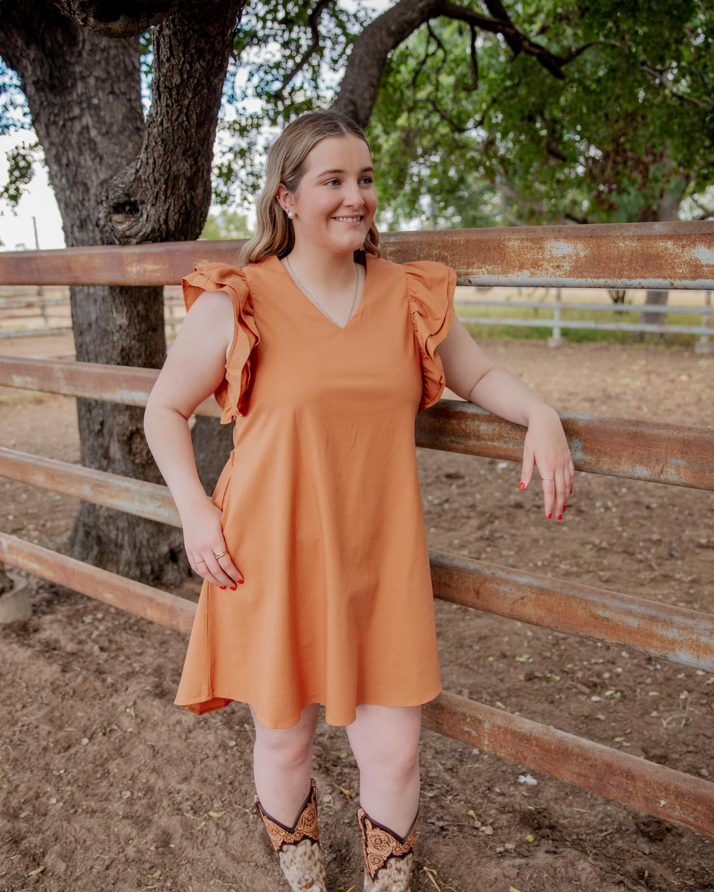 Ruffle Sleeve Dress - Brahman Brown Collection
