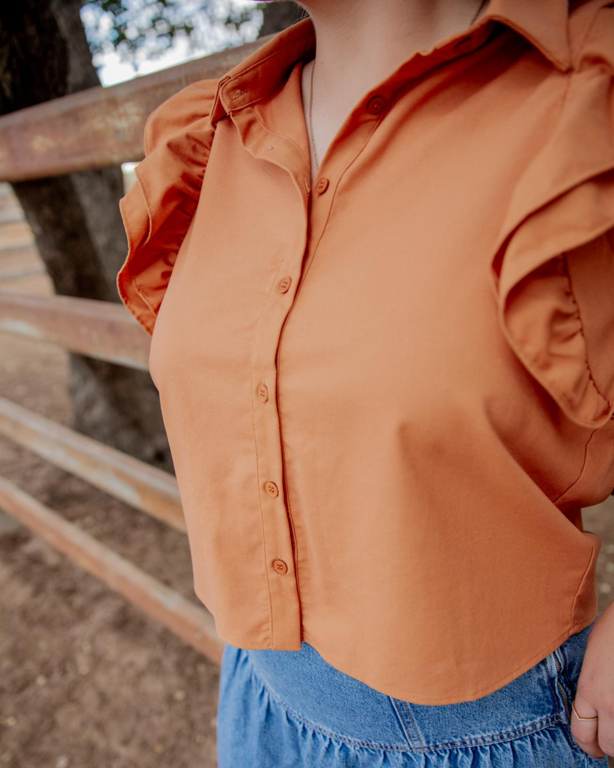 Ruffle Sleeve Top - Brahman Brown Collection