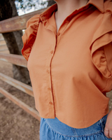 Ruffle Sleeve Top - Brahman Brown Collection