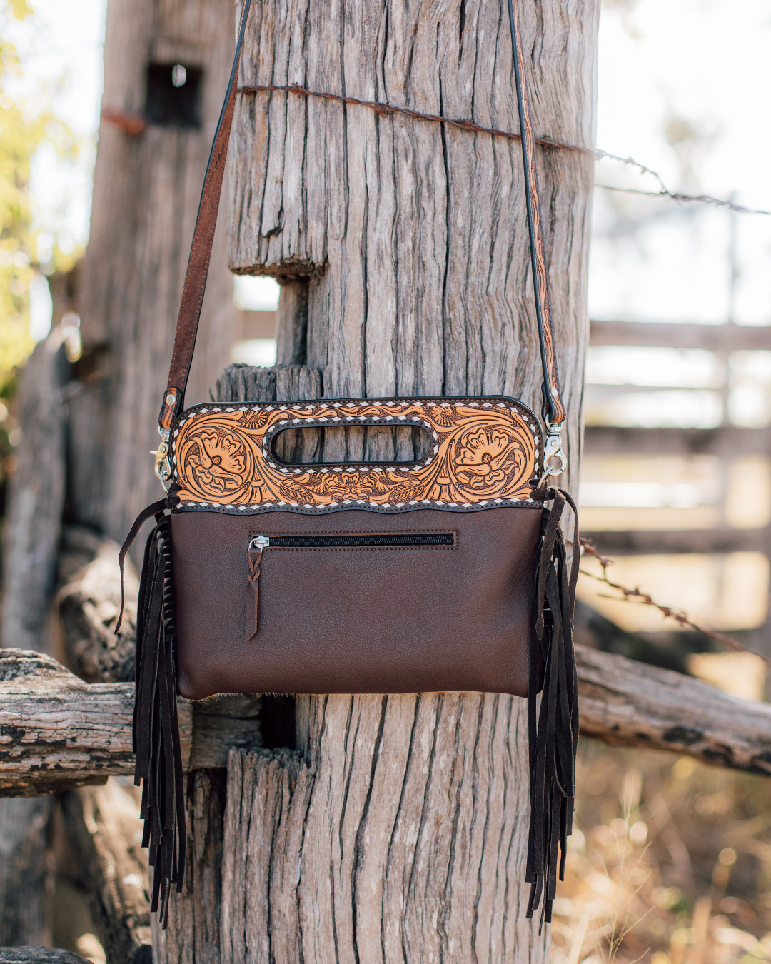 Kimberley Tooled Leather Tassel Handbag