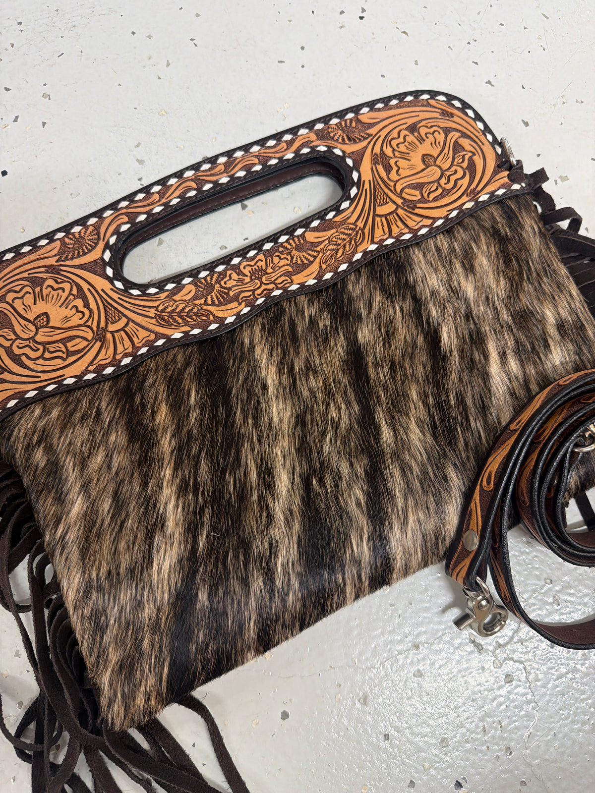 DENI Seconds | Kimberley Tooled Leather Tassel Handbag #1