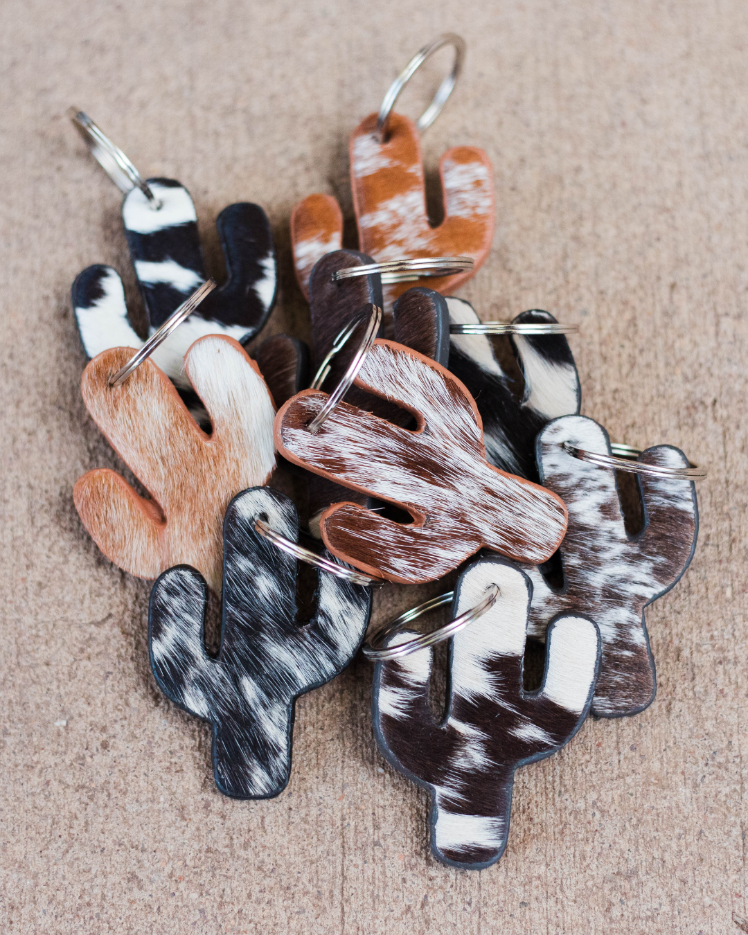 SINGLE Cactus Shape Cowhide Keychain