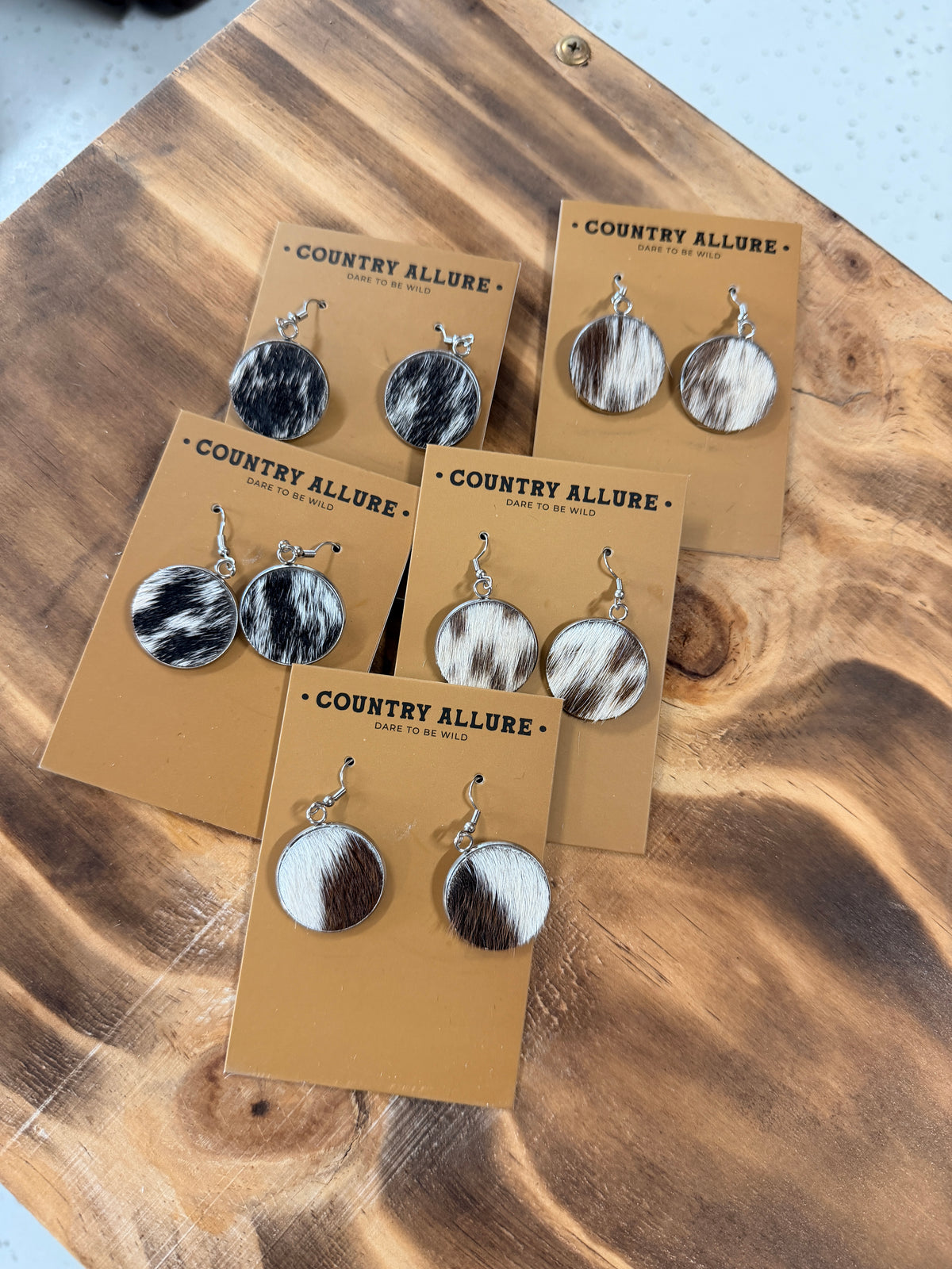 DENI Seconds | Cowhide Round Dangle Earrings - Random Selection