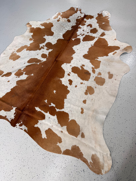 Brown and White Cowhide Rug, hide #220, 192 x 205cm