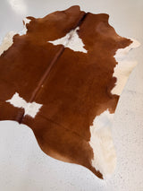 Brown and White Cowhide Rug, hide #105, 188 x 192cm