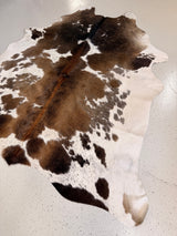 Brown and White Cowhide Rug, hide #163, 184 x 200cm