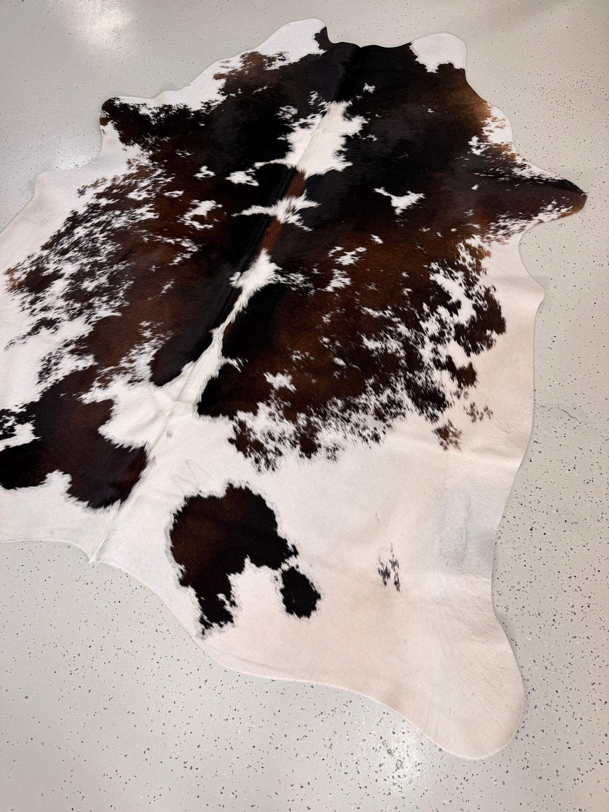 Brown and White Cowhide Rug, hide #173, 182 x 202cm