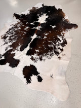 Brown and White Cowhide Rug, hide #173, 182 x 202cm
