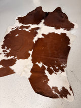 Brown and White Cowhide Rug, hide #229, 182 x 214cm