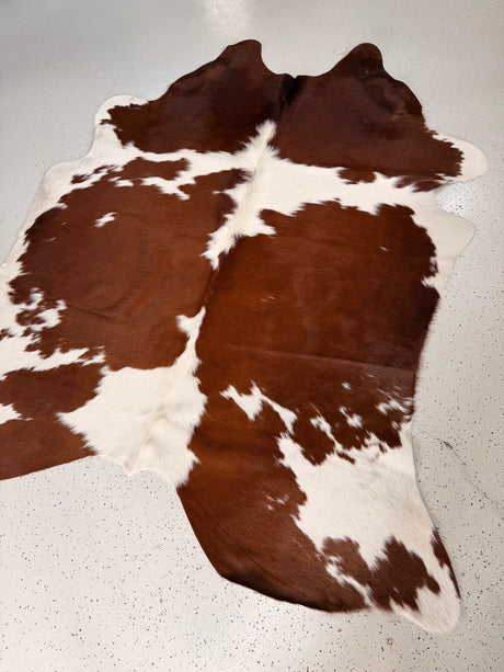 Brown and White Cowhide Rug, hide #229, 182 x 214cm
