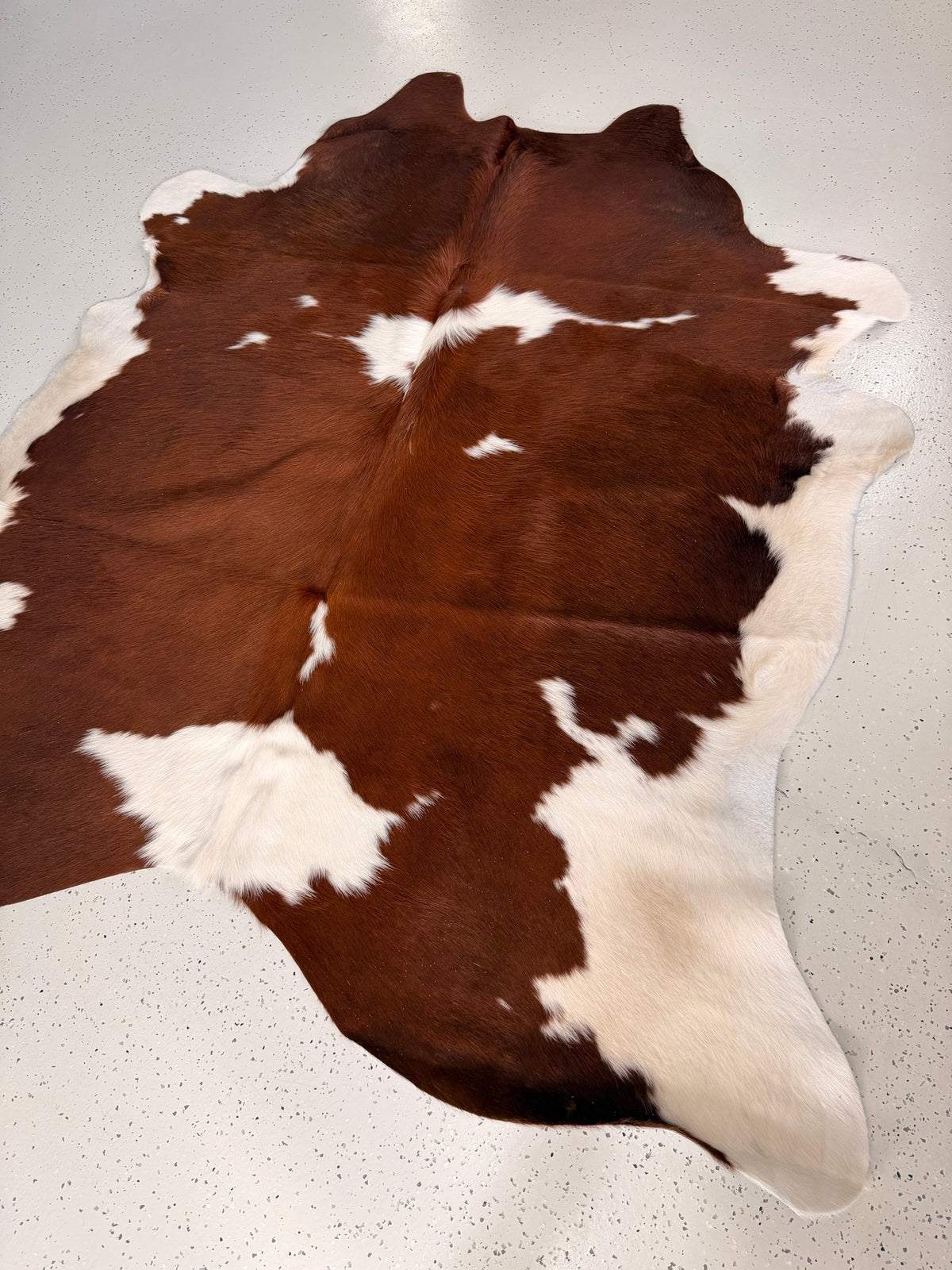 Brown and White Cowhide Rug, hide #233, 185 x 198cm