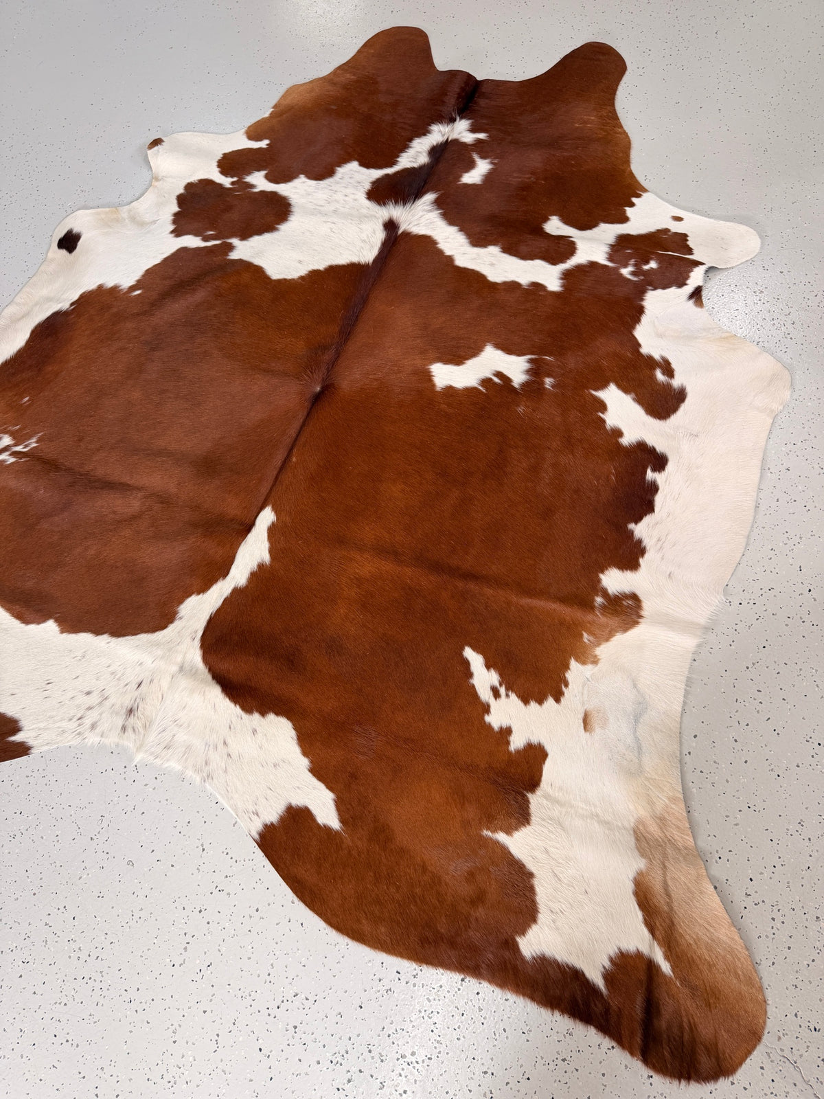 Brown and White Cowhide Rug, hide #262, 192 x 206cm