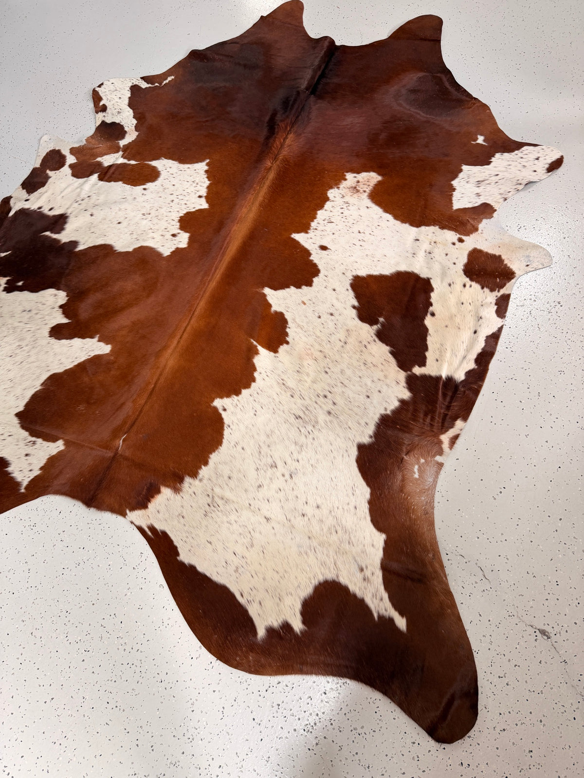 Brown and White Cowhide Rug, hide #293, 195 x 232cm