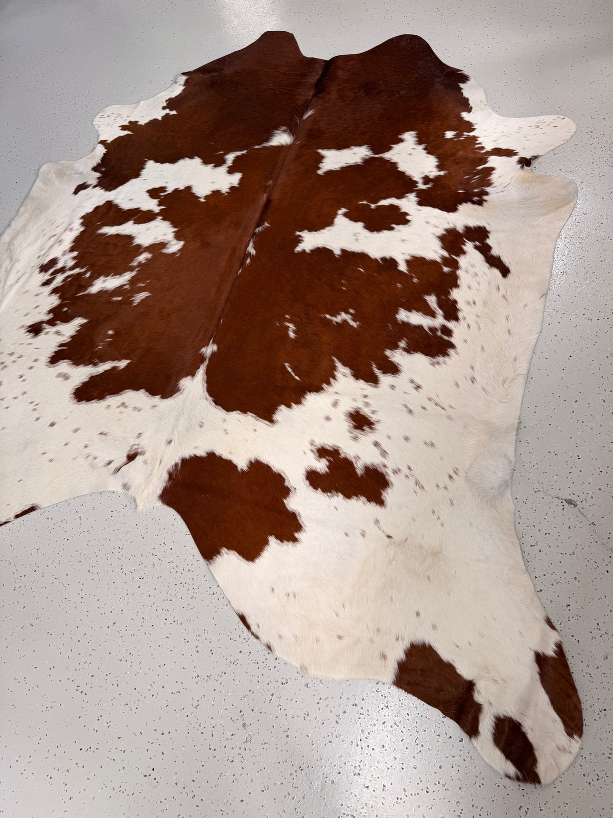 Brown and White Cowhide Rug, hide #297, 211 x 211cm